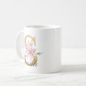 Elegantes Rosa Floral Gold Letter Monogram S Kaffeetasse (Vorderseite Links)