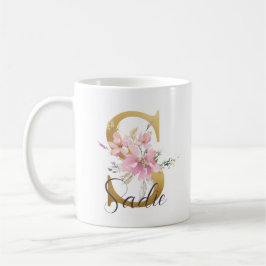 Elegantes Rosa Floral Gold Letter Monogram S Kaffeetasse