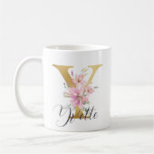 Elegantes Rosa Floral Gold Letter Monogram Y Kaffeetasse (Links)