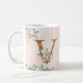 Elegantes Rosa Floral Monogram V Kaffeemaschine Ta Kaffeetasse (Links)