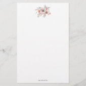 Elegantes Rosa Floral Monogramm Briefpapier (Vorderseite)