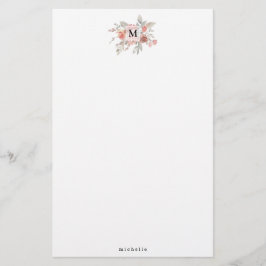 Elegantes Rosa Floral Monogramm Briefpapier