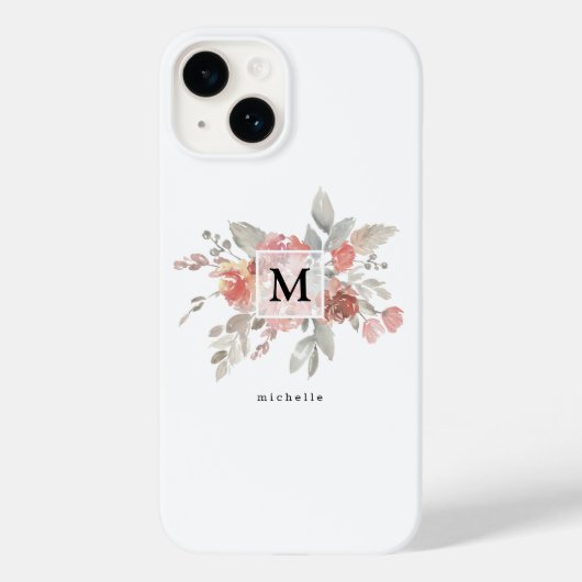 Elegantes Rosa Floral Monogramm Case-Mate iPhone Hülle (Rückseite)