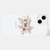 Elegantes Rosa Floral Monogramm Case-Mate iPhone Hülle (Rückseite (Horizontal))