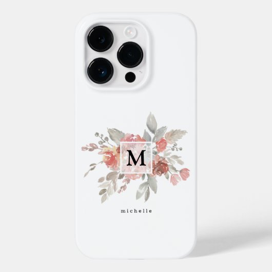 Elegantes Rosa Floral Monogramm Case-Mate iPhone Hülle (Rückseite)
