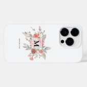 Elegantes Rosa Floral Monogramm Case-Mate iPhone Hülle (Rückseite (Horizontal))