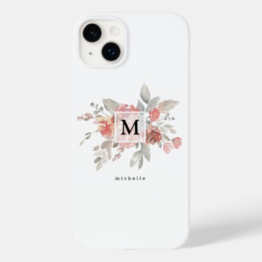 Elegantes Rosa Floral Monogramm Case-Mate iPhone Hülle (Rückseite)