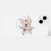 Elegantes Rosa Floral Monogramm Case-Mate iPhone Hülle (Rückseite (Horizontal))