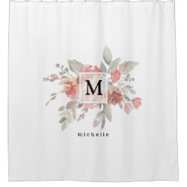 Elegantes Rosa Floral Monogramm Duschvorhang