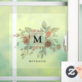 Elegantes Rosa Floral Monogramm Fensteraufkleber (Zuhause)