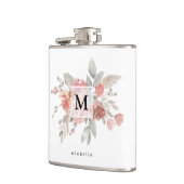 Elegantes Rosa Floral Monogramm Flachmann (Links)