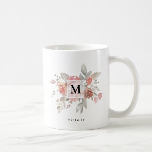 Elegantes Rosa Floral Monogramm Kaffeetasse