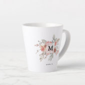 Elegantes Rosa Floral Monogramm Milchtasse (Rechte Ecke)
