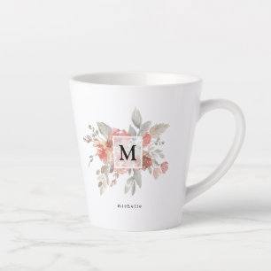 Elegantes Rosa Floral Monogramm Milchtasse