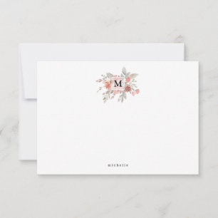 Elegantes Rosa Floral Monogramm Mitteilungskarte