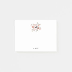 Elegantes Rosa Floral Monogramm Post-it Klebezettel