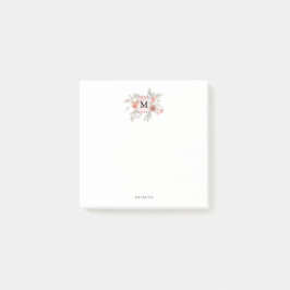 Elegantes Rosa Floral Monogramm Post-it Klebezettel