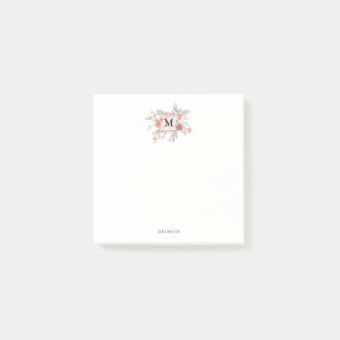 Elegantes Rosa Floral Monogramm Post-it Klebezettel