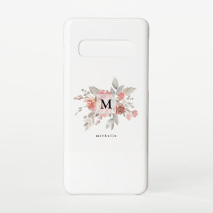 Elegantes Rosa Floral Monogramm Samsung Galaxy S10 Hülle