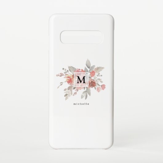 Elegantes Rosa Floral Monogramm Samsung Galaxy Hülle (Rückseite)