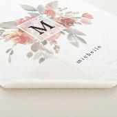 Elegantes Rosa Floral Monogramm Sherpadecke (3/4)