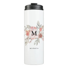 Elegantes Rosa Floral Monogramm Thermosbecher