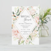 Elegantes Rosa Floral Watercolor Gold Brautparty Einladung (Stehend Vorderseite)