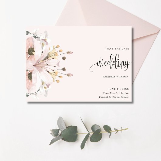 Elegantes Rosa Floral Wedding Foto Save The Date