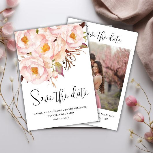 Elegantes Rosa Floral Wedding Foto Save The Date