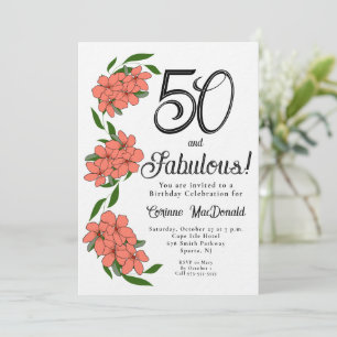 Elegantes rosa florales 50 und fabelhaftes Geburts Einladung