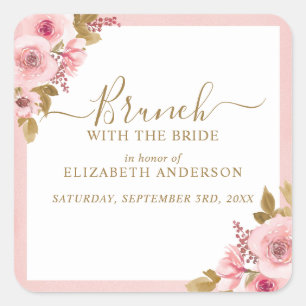 Elegantes rosa florales Bridalle Shower Brunch Quadratischer Aufkleber