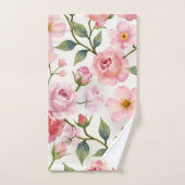 Elegantes Rosa, florales Drei-Stücke Badhandtuch Set (Handtuch)