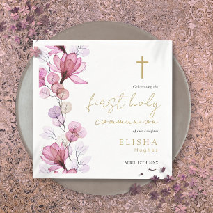 Elegantes rosa florales Erstkommunion Serviette