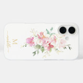 Elegantes rosa florales goldenes Skript Monogramm Case-Mate iPhone Hülle (Rückseite (Horizontal))