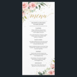 Elegantes, rosa, florales goldfarbenes Hochzeitsme Menükarte<br><div class="desc">Elegantes Rosa Blütengold Hochzeitsmenü,  Kontaktieren Sie mich für passende Artikel oder für die Anpassung,  Blush Rose ©</div>