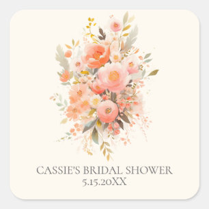 Elegantes rosa florales Hochzeitsdusche-Geschenk Quadratischer Aufkleber