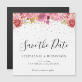Elegantes rosa florales Modernes Drehbuch Save the Magnetkarte (Vorne/Hinten)