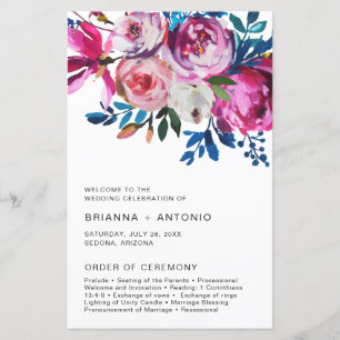Elegantes rosa florales modernes Hochzeitsprogramm