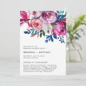 Elegantes rosa florales modernes Hochzeitsprogramm Programm (Stehend Vorderseite)