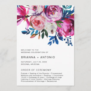 Elegantes rosa florales modernes Hochzeitsprogramm Programm