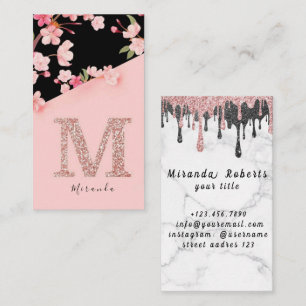 Elegantes rosa florales Monogramm Initiale goldene Visitenkarte