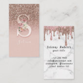 Elegantes rosa florales Monogramm Initiale goldene Visitenkarte (Vorne/Hinten)