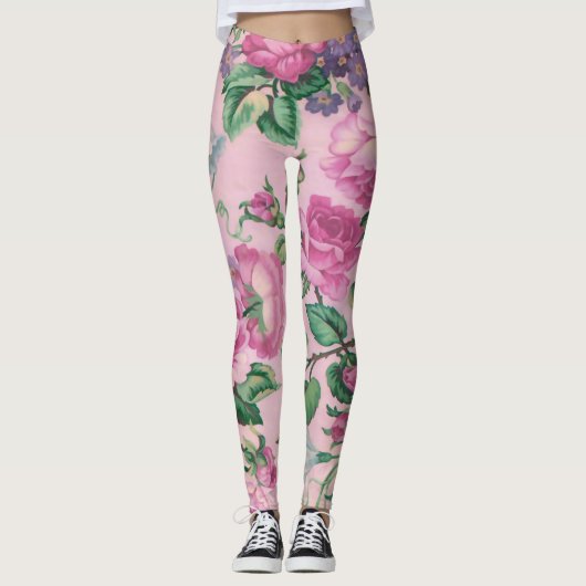 Elegantes, rosa, florales Muster Leggings (Vorderseite)