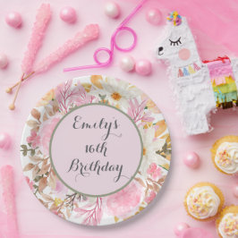 Elegantes, rosa, florales Party Pappteller