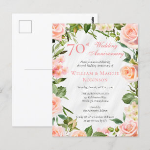 Elegantes rosa, florales Party zum 70. Hochzeitsta Postkarte