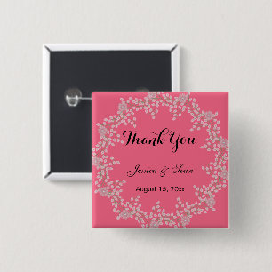 Elegantes Rosa Florales & Perlen Hochzeits-Dankesc Button