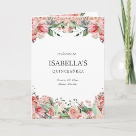 Elegantes rosa, florales Quince Prinzessin Padrino Programm