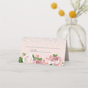 Elegantes rosa florales Silber Glitter  Platzkarte