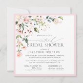 Elegantes rosa, florales Skript virtuelles Brautpa Einladung (Vorderseite)