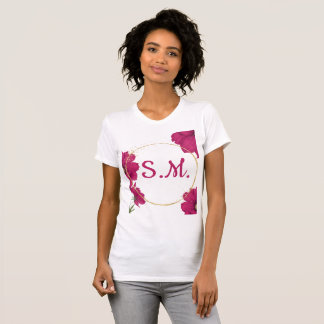 Elegantes rosa florales T-Shirt mit goldenem Kreis